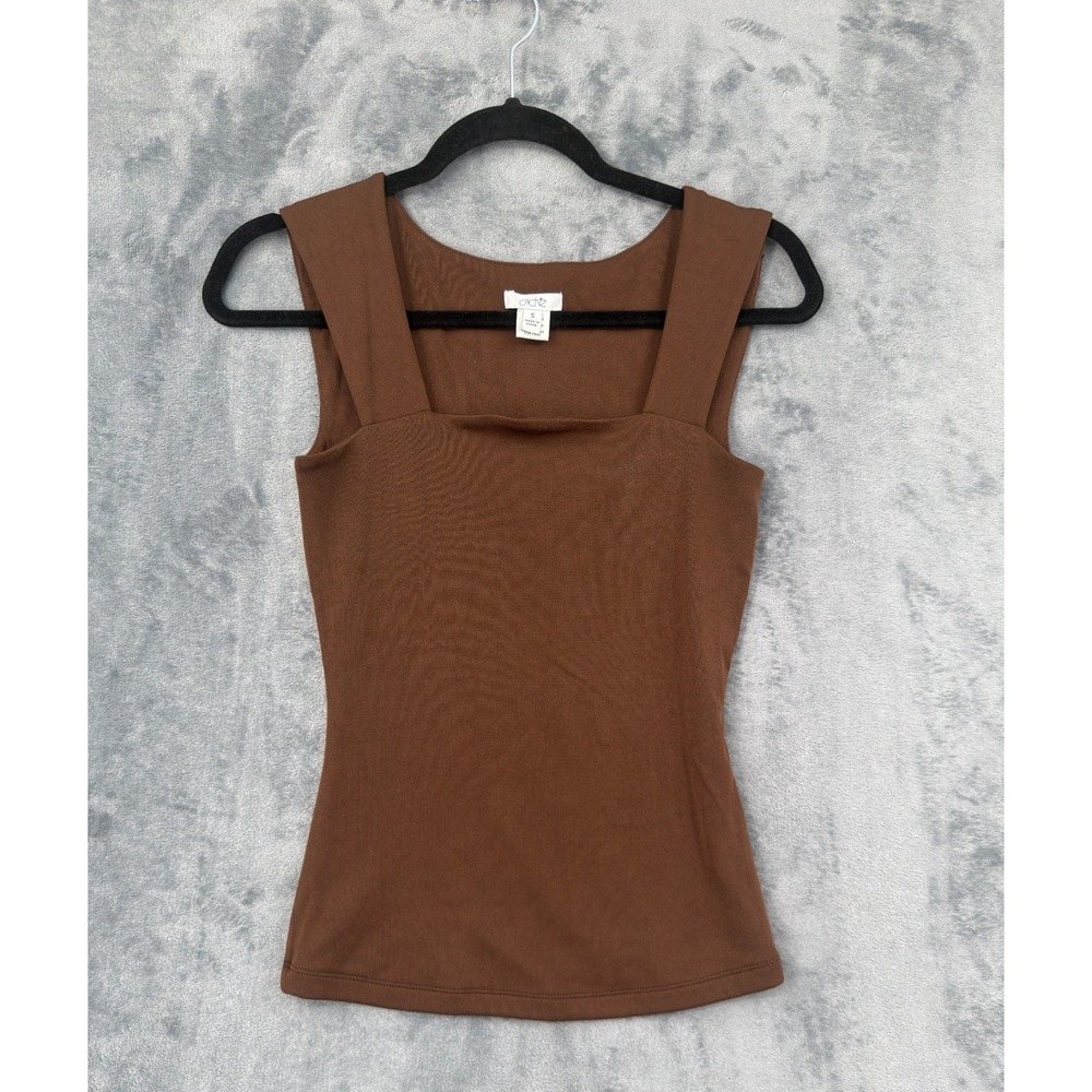Vintage Cache Top Womens Size Small Square Neck 90s Y2K Bodycon Stretch Brown
